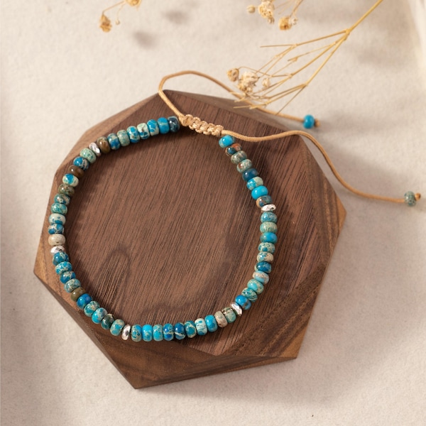 Pulsera de jaspe turquesa africano de 4 mm: delicada joyería de piedras preciosas