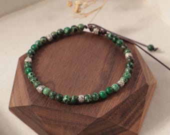 Grün Jaspis Perlen Armband: Naturstein Heilung, Verstellbar