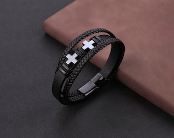Men's Vegan Leather Gemstone Bracelet, Tiger's Eye, Agate