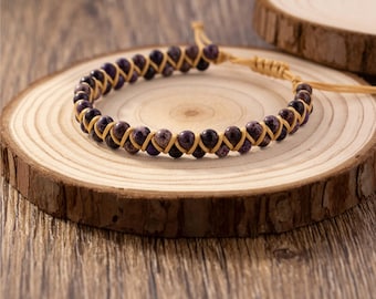 Purple Jasper Stone Braided Bracelet, Handmade Woven Bracelet