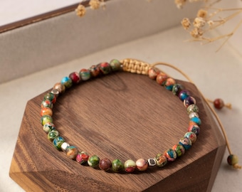 Pulsera de cuentas de jaspe, ajustable, estilo bohemio y yoga.