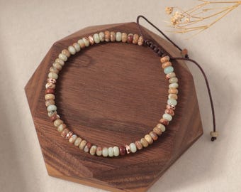 Pulsera de cuentas de jaspe hecha a mano, cordón tejido ajustable