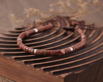 Adjustable Jasper Beaded Bracelet, Handmade Woven Gemstone