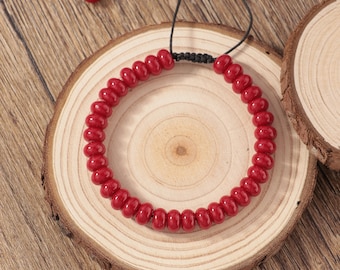 Red Agate Energy Bracelet, Adjustable Cord, Handmade