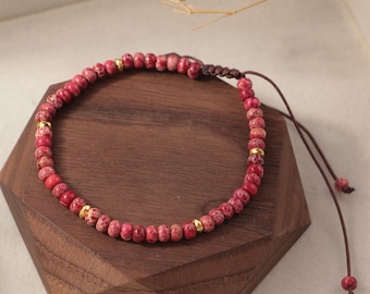 Red Jasper Stone Bracelet, Handmade Woven Healing Bracelet
