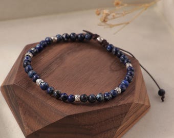 4mm Blue Sea Sediment Jasper Bracelet, Adjustable Gemstone, Gift for Her