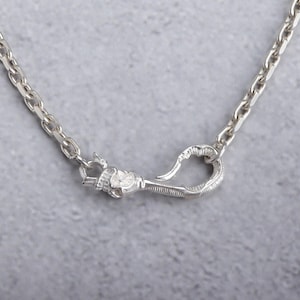 2.5mm 925 Silver Skull Hook Chain for Men, Mens Silver Skull Pendant Necklace, Sterling Silver Hook Chain, Gothic Jewelry for Men and Women