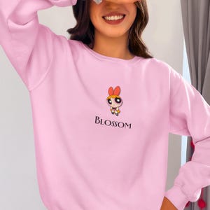 Powerpuff Girls BLOSSOM Sweatshirt | Cute Cartoon Crewneck Jumper | Unisex Long Sleeve Pullover for Teens | Pop Culture Apparel | Women