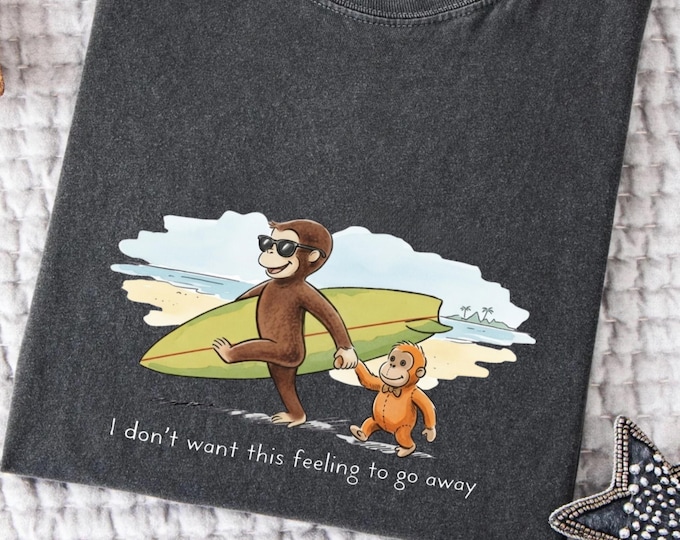 Vintage Surf Monkey Punch Graphic Tee, Summer Beach Shirt, Funny Cartoon Surf T-Shirt, Vacation Outfit Tee, Retro Beach Vibe Shirt