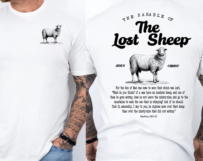 Parable of the Lost Sheep Bible Verse Christian Men's Shirt, Bible Verse Tee, Religious Shirt for Men, Christian Shirt, Mens Christian Tee