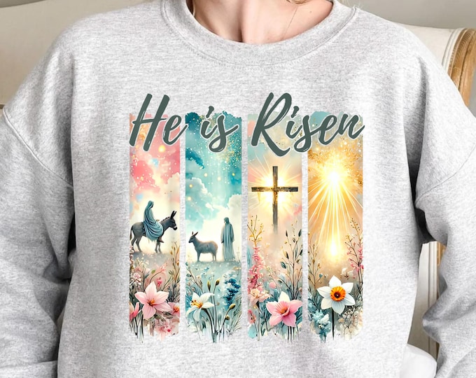 Brush Stroke Jesus He Is Risen Easter Christian Sweatshirt, He Not Here He Has Risen Sweatshirt, Christian Jesus Faith Sweatshirt