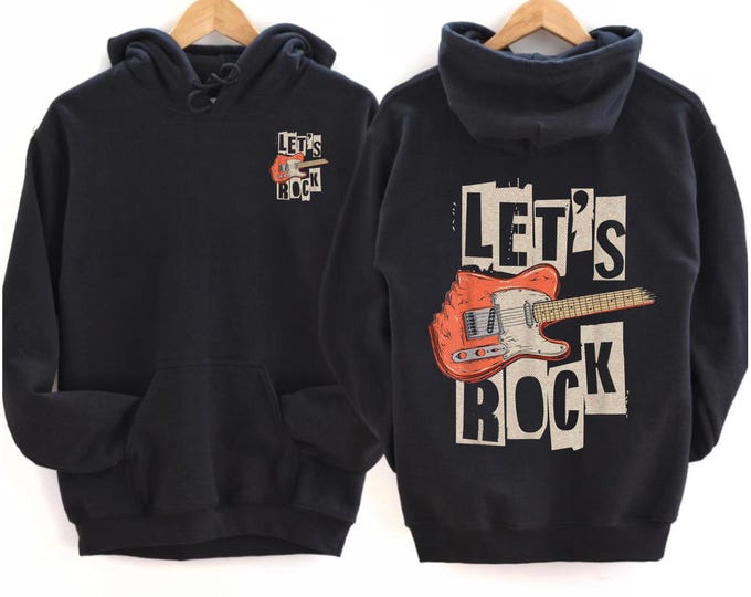 Let's Rock Electric Guitar Music Lover Band Guitarist Retro Unisex Hoodie, Gift for Lovers Rock, Hoodie for Rock Fans, Lovers Rock Gifts