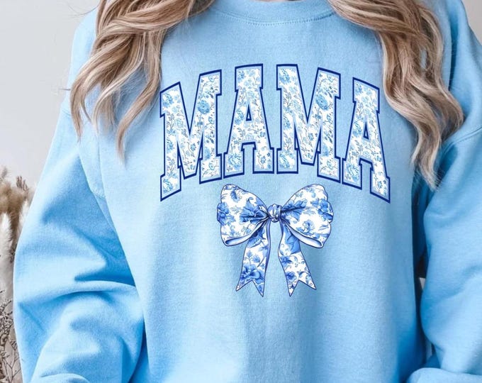 Mama Blues Sweatshirts, Mama Chinoiserie Coquette Sweatshirts, Chinoiserie Sweatshirts, Coquette Swe, Gift for Mom, Mother Day's Gifts