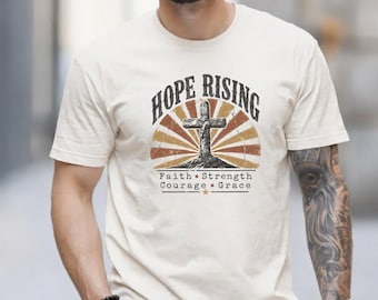Christian Cross Shirt, Vintage Faith Graphic Tee, Hope Rising T-Shirt, Religious Shirt, Jesus Cross Tee, Christian Gift for Men Women