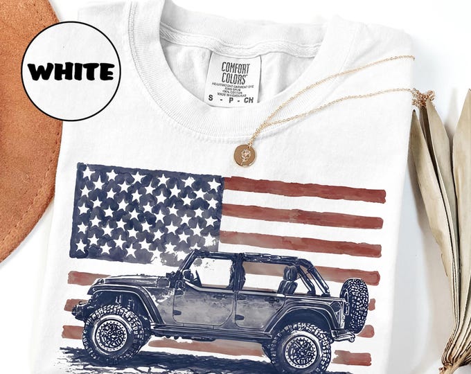 American Offroad Shirt, Classic 4WD and American Flag Comfort Colors T-Shirt, Offroad Forest Shirt, USA Flag Offroad Unisex T-Shirt