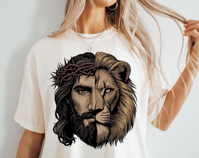 Jesus and lion Christian Gifts Comfort T-Shirt, Christianity Comfort Colors T-Shirt, Jesus Church Shirt for Women, for Men