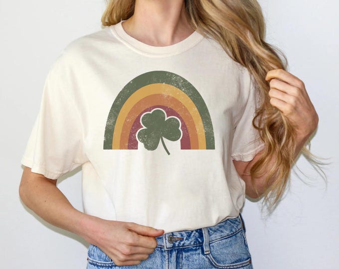 Vintage, Retro, St Patrick's Rainbow, Lucky, St Patrick's Day, Irish T-Shirt, Womens St Paddys Day Gift, Vintage St Patrick's Shirt