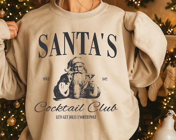 Retro Funny Santa Claus Christmas Sweatshirt - Santa's cocktail Club Sweatshirt