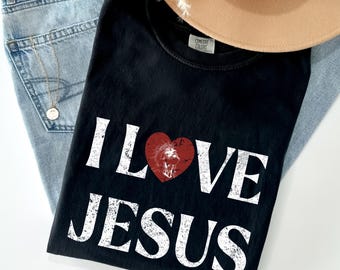 I Love Jesus Comfort Colors T-Shirt: Vintage Christian Graphic Tee