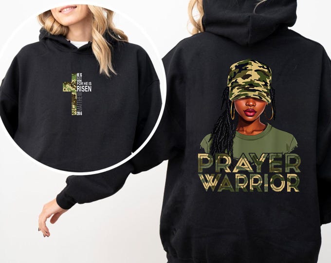Cool He Is Risen, Camo Hat Prayer Warrior God Jesus Christian Black Girl Hoodie, Christian Easter Shirt, Christian Gift, Religious Gift