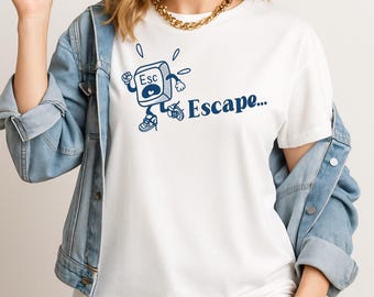 Funny Escape Key T-Shirt, Minimalist Tech Graphic Tee, Geek Humor Shirt, Retro Computer Nerd Gift, Unisex Cotton Tee