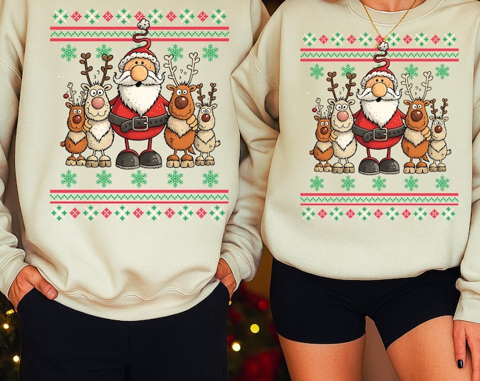 Funny Santa and Reindeer Ugly Christmas Sweatshirt