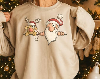 Funny Santa and Reindeer Graphic Sweatshirt: Holiday Pullover