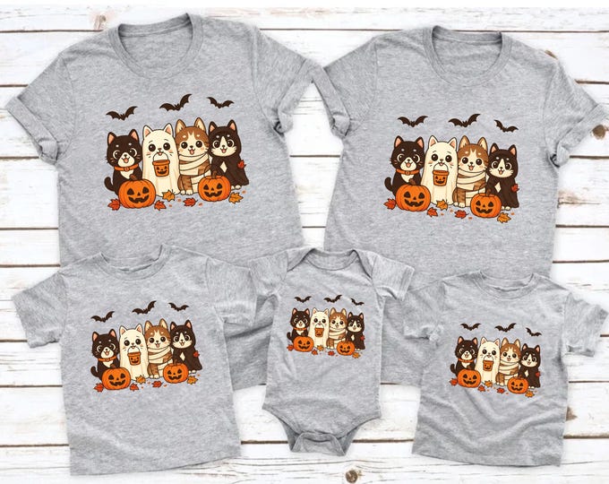 Cute Cat Costume Graphic Tees, Halloween Sweatshirt, Family Halloween Shirts Matching Outfits, Ghost Cat Shirt, Spooky Season Family Look