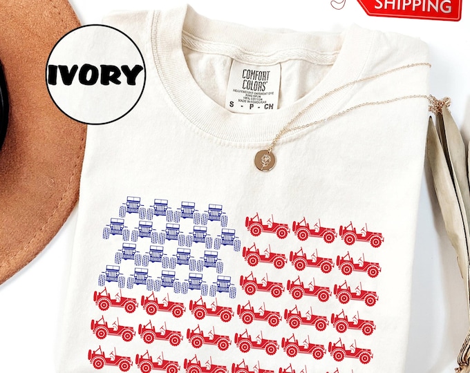 Classic 4WD and American Flag Comfort Colors T-Shirt, Offroad Forest Shirt, USA Flag Offroad Unisex T-Shirt, American Offroad Shirt