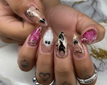 Gothic Grunge Press On Nails, 3D Cross Rose Stiletto Nails, Chrome Grunge Punk Nail Art, Dark Alternative Reusable Gel Nails