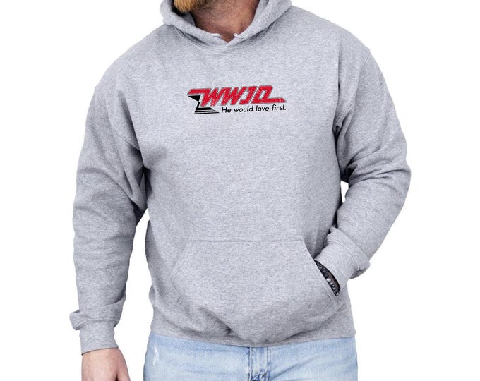 WWJD Christian Sweatshirt - He Would Love First, Vintage Skater Hoodie