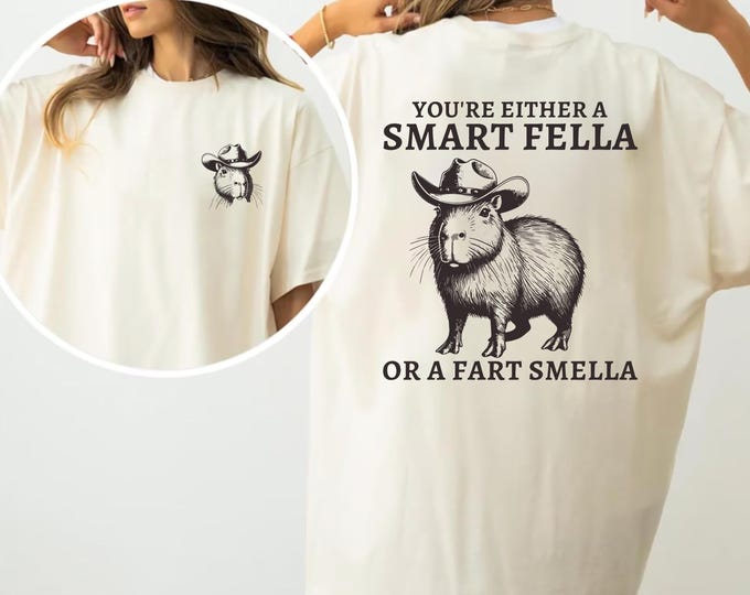 Retro Smart Fella Capybara Front and Bạck Comfort Colors® T-Shirt, Funny Smart Fella Capybara Shirt, Vintage 90s Shirt, Funny Graphic Tee