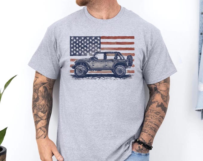 American Offroad Shirt, Classic 4WD and American Flag Shirt, Offroad Forest Shirt, USA Flag Offroad Unisex Shirt, Family Trip shirt