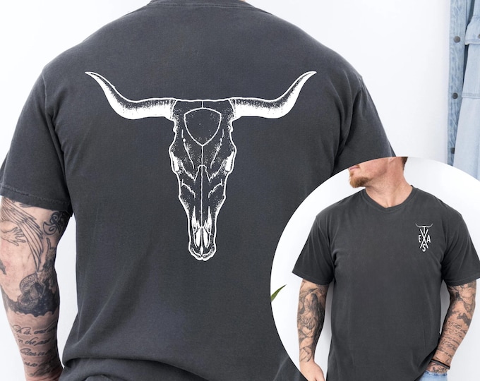 Texas Cowboys Shirt, Classic Cowboy T-Shirt, Western Boho Cow Skull Cowboy T-Shirt, Minimalist Bull Skull T-Shirt
