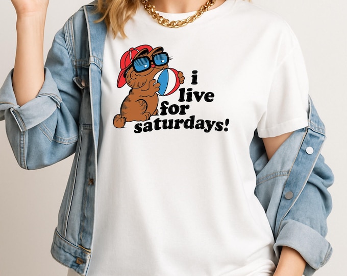 Retro Saturday Comfort Colors T-Shirt, Funny Weekend Lover Tee, Vintage Cartoon Cat Graphic Shirt, 80s Beach Vibes Summer Gift