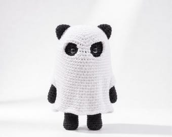 Crochet Ghost Panda Plush, Halloween Amigurumi Decor, Handmade Spooky Panda