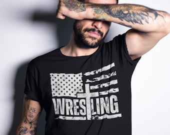 Wrestling Patriotic American Flag, Christian And Jesus Lover T-Shirt