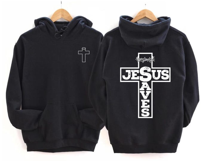 Jesus Saves Cross 2 Sides Shirt, Christian Apparel, Bible Verse Hoodie, Religious Clothing, Full Sizes, Full Colors Classic Cotton