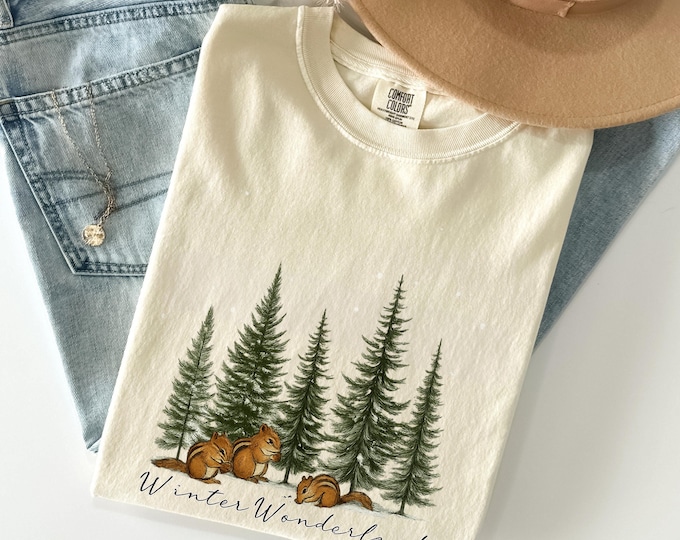 Winter Wonderland Comfort Colors T-Shirt: Squirrels & Pine Trees