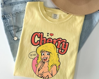 Retro Comic Girl T-Shirt, I Love Cherry Funny Tee, Vintage Pop Art Graphic Shirt, 80s Cartoon Pin Up Humor Top