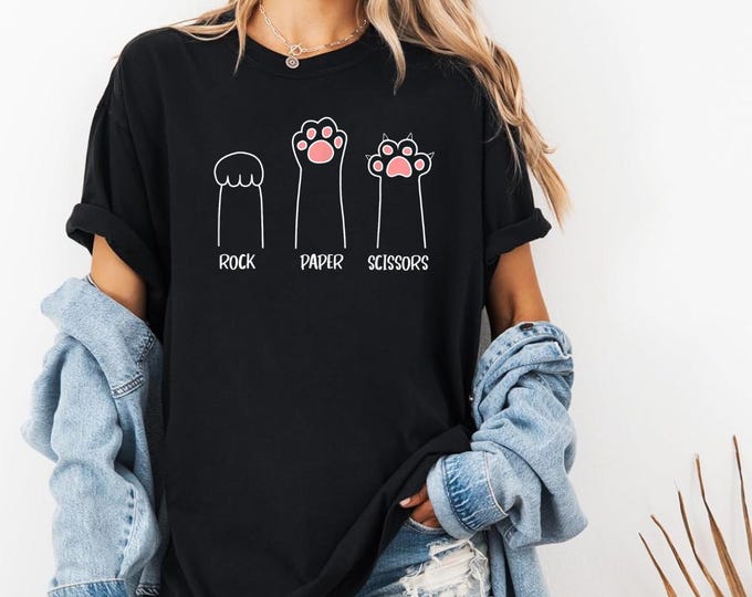Rock Paper Scissors Hand Game Cute Paw Funny Cat T-Shirt, Funny Shirt, Cute Shirt, Funny Cat Shirt for Women