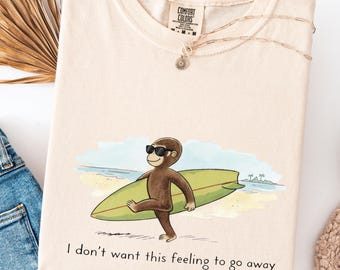 Summer Beach Graphic Tee, Vintage Surf Monkey Tee,Mon Vintage Surf Shirt, Vacation Shirt