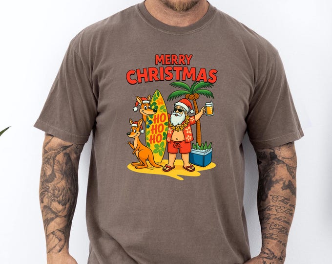 Comfort Colors Tropical Christmas T-Shirt: Summer Santa, Kangaroos