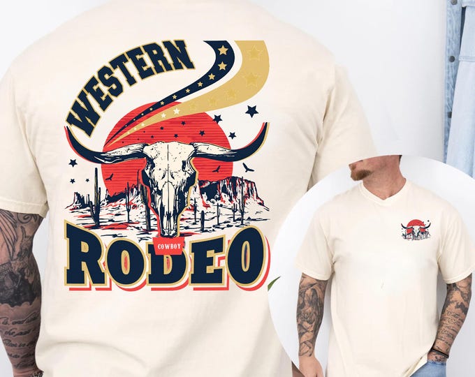 Vintage Rodeo Bullhead Skull Cowboy 2Sided T-Shirt, Rodeo 90s Graphic Cowboy T-Shirt, Vintage Cowboy Shirt, Retro Cow skull Western Shirt