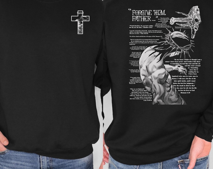 Faith Anime Sweatshirt: Forgive Them Father, Christian Streetwear