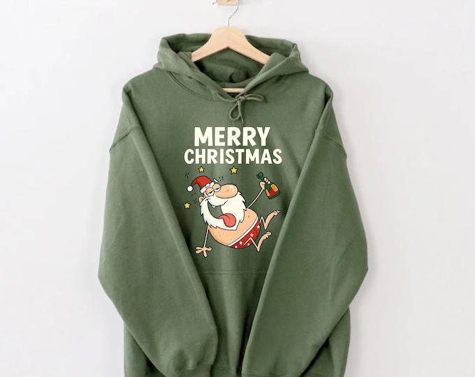 Funny Drunk Santa Hoodie: Ugly Christmas Party Sweatshirt