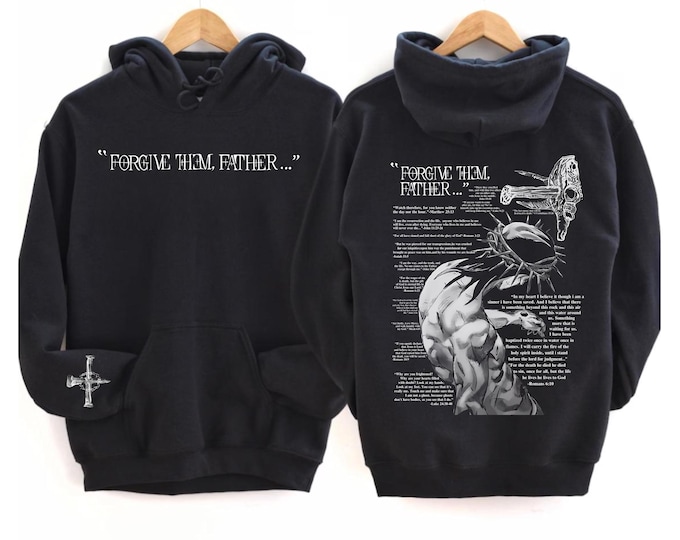 Forgive Them, Father With Cross Screen Print On Sleeve Hoodie, Christian Sweatshirt, Bible Verses Hoodie, Church Hoodie, Christian Faith Tee