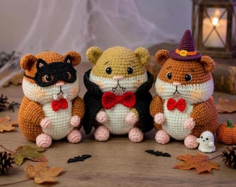 Crocheted Halloween Hamster Plush Set, Vampire & Witch Hamsters, Cute Amigurumi Charm