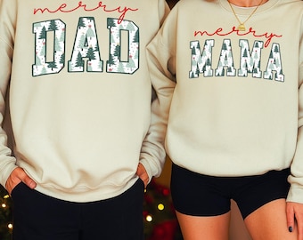 Merry Mama and Dad Sweatshirt Set | Matching Family Christmas Sweaters | Holiday Couple Pullover | Gift for Parent