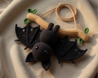 Crochet Halloween Bat Hanging Decor, Gothic Bat Wall Hanging, Handmade Spooky Decoration
